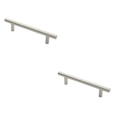 2x Straight T Bar Door Pull Handle x 19mm 225mm Fixing Centres Satin Steel