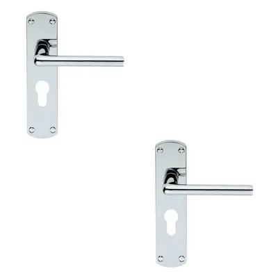 2x Rounded Straight Bar Lever on Euro Lock Backplate x 42mm Polished Chrome