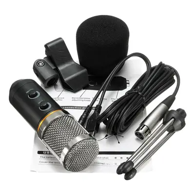 (Black) Audio USB Condenser Microphone Sound Recording Vocal Mic Stand Mount