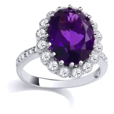 (Q) Jewelco London Sterling Silver CZ & Created Amethyst Fancy Cocktail Ring Cocktail Ring - GVR