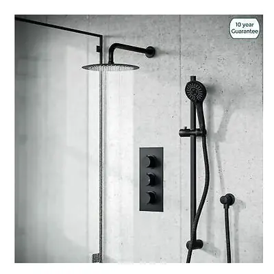 Overhead Rainfall Shower Matt Black Thermostatic Mixer Valve and Handheld |Temel