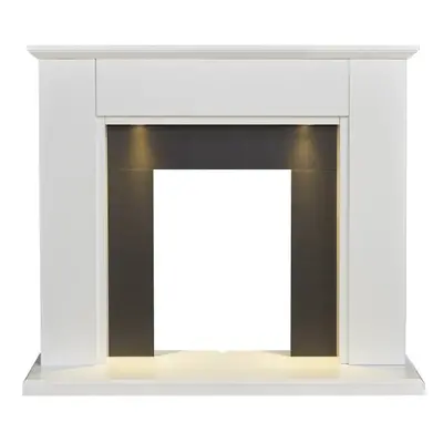 Adam Eltham Fireplace in Pure White & Black with Downlights, Inch