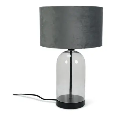 Glass and Black Metal Table Lamp with Grey Velvet Shade Light + LED