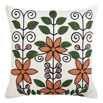 Embroidered Cotton Cushion Floral Pattern x cm Multicolour VELLORE