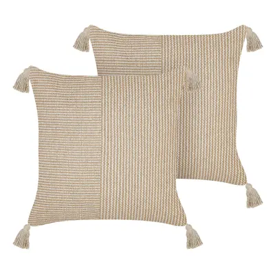 Set of Cotton Cushions x cm Beige ARALIA