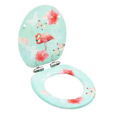 vidaXL WC Toilet Seat with Soft Close Lid MDF Flamingo Design Plumbing Fixture