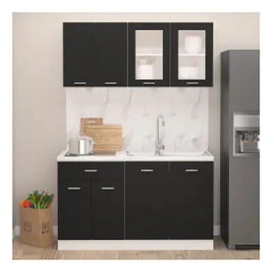 vidaXL Kitchen Cabinet Set Piece Black Engineered Wood Drawer Bottom Cabinet