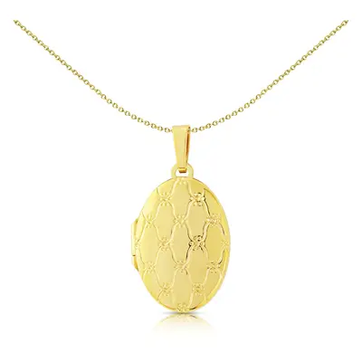 Jewelco London 9ct Yellow Gold Engraved Satin Quilt Oval Locket Pendant 15x23mm - LKNR02219