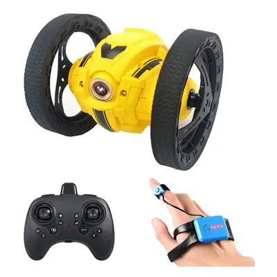 (Yellow) 2WD 2.4Ghz RC Bounce Car Jump Remote Control Stunt Watch Induction Rotation 27.6 inches