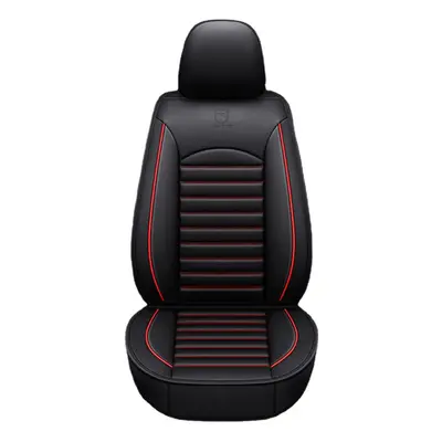 (Black & Red Single) Universal Full Leather Car Front Seat Protect Mat Covers Breathable Cushion