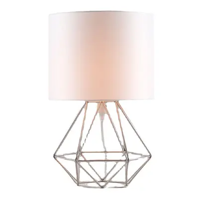 (White) Hollowed Out Modern Desk Lamp Bedroom Bedside Geometric Table Lamp With Shade