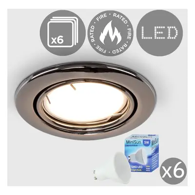 Pack of Fire Rated Black Chrome Tiltable GU10 Recessed Ceiling Downlights - Complete with 5w LED