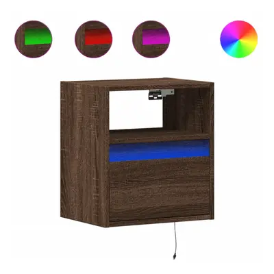 vidaXL Wall-mounted Bedside Cabinet with LED Lights Floating Cabinet Brown Oak