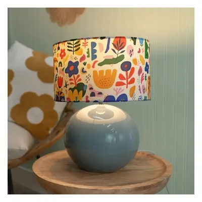 ValueLights Bosco Eucalyptus Ceramic Table Lamp & Jungle Shade & Bulb