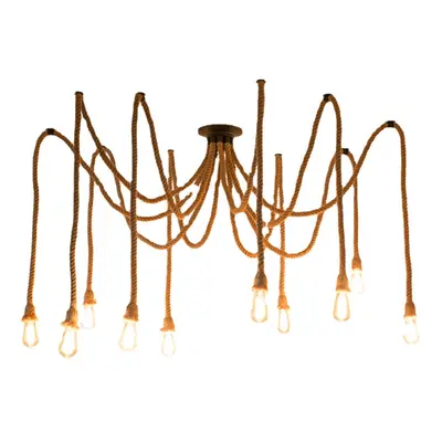 (10 heads) 1.5M Industrial Hemp Rope Chandelier Ceiling Pendant Light E27 Lamp holder Light Fixt