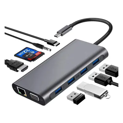 Type-c In Docking Station With USB 3.0*4RJ45VGAHDMIPDTFSD3.5 Audio Port Fast Charge For MacBook 