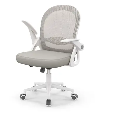 (Grey) Mid-Back Mesh Chair with Flip-up Armrests