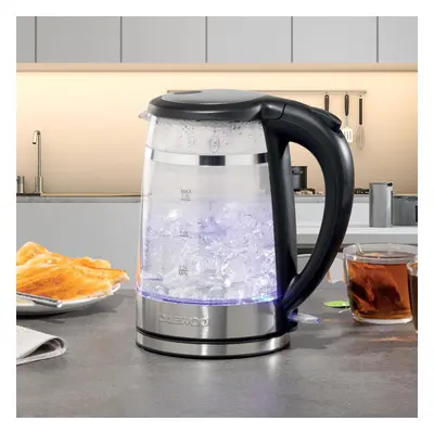 Daewoo Cool Touch Kettle Transparent Glass 3KW Fast Boil 1.5L Energy Efficient LED