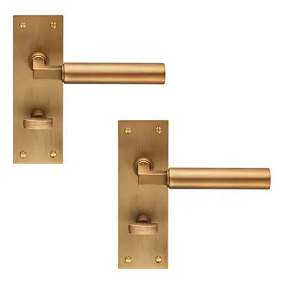 2x PAIR Round Bar Handle on Slim Bathroom Backplate x 50mm Antique Brass