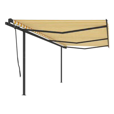 vidaXL Manual Retractable Awning with Posts 6x3.5 m Yellow and White Garden