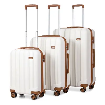 (Cream) 3Pcs 19+24+28 Inch ABS Hard Shell Suitcase Set With Spinner Wheels