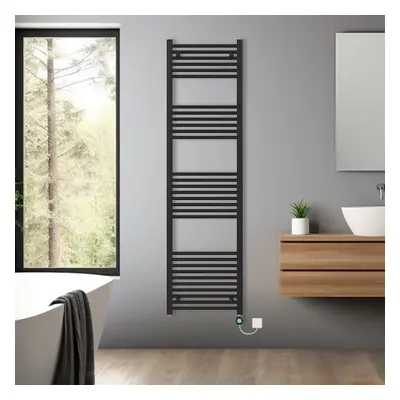 (Black, 1800x500mm) Bathroom Prefilled Electric Heated Towel Rail Straight Radiator Thermo Smart