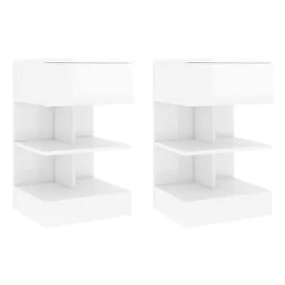 vidaXL 2x Bedside Cabinets High Gloss White Side Table Nightstand Bed Cabinet