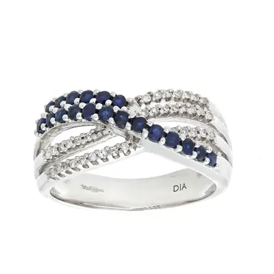 (K) Jewelco London 9ct White Gold Ladies Diamond and Sapphire Ring