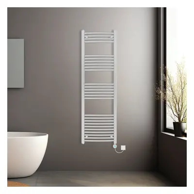 (Chrome, 1600x500mm) Pre-filled Electric Curved Heated Towel Rail Radiator Thermostatic