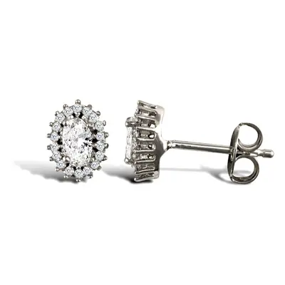 Jewelco London Ladies 9ct White Gold White Round Brilliant Cubic Zirconia Oval Cluster Stud Earr