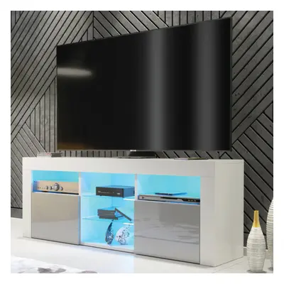 TV Unit 145cm LED Creative Furniture - White & Grey Gloss Doors