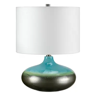 Table Lamp White Shade Turquoise and Graphite Finish Glaze LED E27 60W Bulb