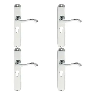 4x PAIR Curved Lever on Long Slim Euro Lock Backplate x 40mm Polished Chrome