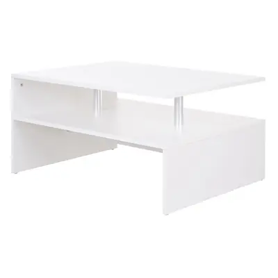 HOMCOM Tier Coffee/End Table Modern Design w/Open Shelf Living Room White