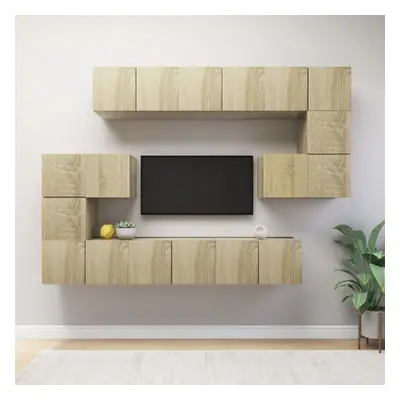 vidaXL TV Cabinet Set Piece Sonoma Oak Chipboard Furniture TV Stand Cabinet