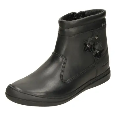 (Black, UK Child) Girls Clarks Flower Detailed Ankle Boots ScooterGoGTX