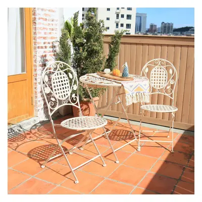 Cream Bistro Set Outdoor Patio Garden Furniture Table and Chairs Metal Frame