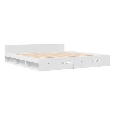 (white, x cm) vidaXL Bed Frame with Drawers Bed Base Smoked Oak 200x200 cm Engineered Wood