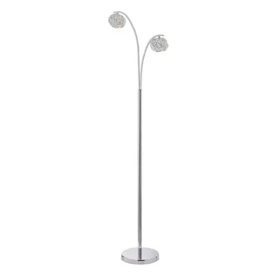 Twin Arm Floor Lamp Chrome Tall Slim Free Standing Metal Curved Reading Light