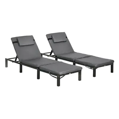 Outsunny Pieces Rattan Sun Loungers w/ Padded Cushion for Poolside Dark Grey