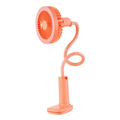 (Orange) USB LED Clip Table Desk Fan Light Reading Night Light Lamp with Fan Rechargeable Flexib