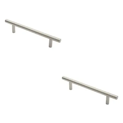 2x 19mm Straight T Bar Pull Handle 225mm Fixing Centres Satin Stainless Steel