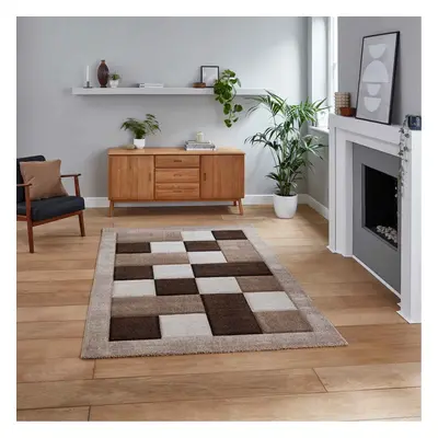 (Beige, x cm) Think Rugs Brooklyn BRK04 Box Checkers Geometric Rugs Multi Colour Small Extra Lar