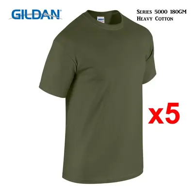 (S) Packs Gildan T-SHIRT Blank Plain Basic Tee Big Men Heavy Cotton (Military Green)