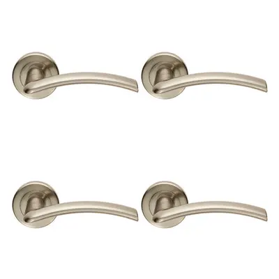 4x PAIR Flat Arched Style Handle on Round Rose Concealed Fix Satin Nickel