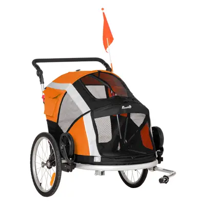 PawHut 2-in-1 Dog Bicycle Trailer w/ Safety Leash, Reflectors - Orange