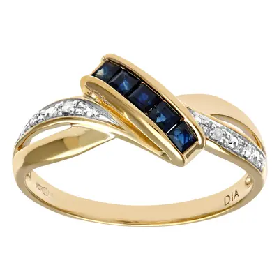 (K) Jewelco London Ladies 9ct Yellow Gold Fancy Diamond and Sapphire Ring