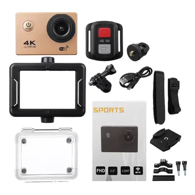 (Gold) Action Camera 4K @30fps Ultra HD 16MP WiFi Camcorder Wireless Cam IPX8 Waterproof Underwa