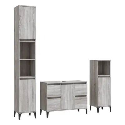 (grey sonoma) vidaXL Bathroom Furniture Set Vanity Unit Set Piece White Engineered Wood