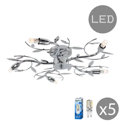 Modern Silver Chrome Way LED Decorative Blossom Ceiling Light - Supplied with x 3W G9 LED Bulbs